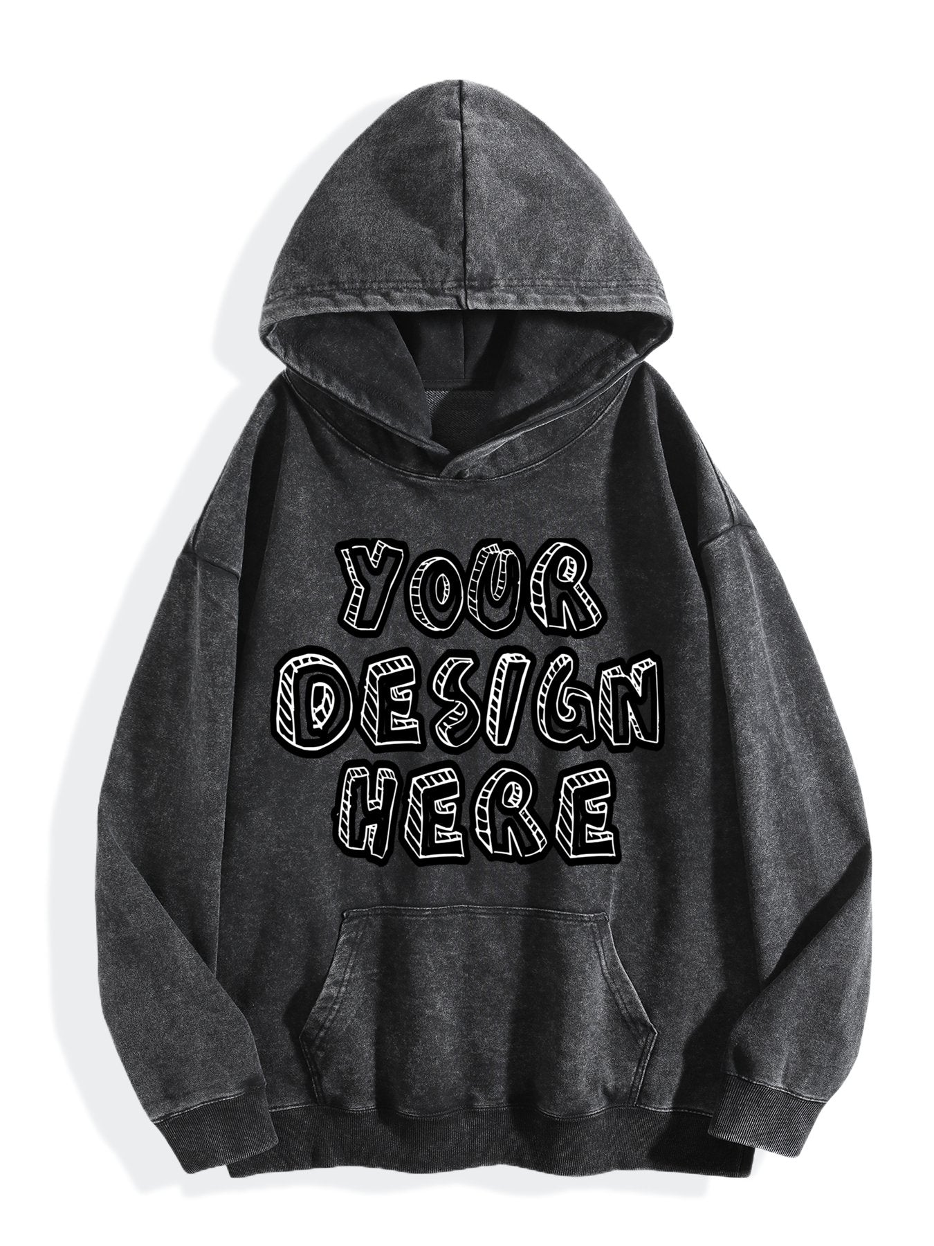 Washed Vintage Hoodie Without Drawstring - Black